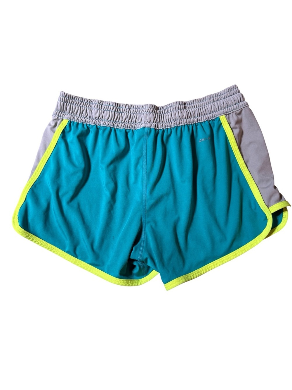 NIKE Women's Dri-Fit Lined Running Shorts Teal, Neon Green & Grey - Size Medium - Picture 3 of 4